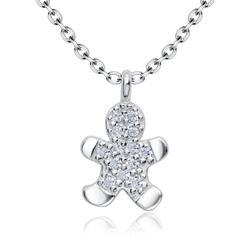 Gingerbread Man Cookie Designed With CZ Silver Necklace SPE-5231